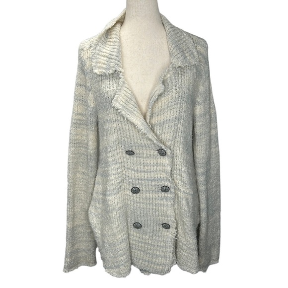 Free People Zebra Yarn Icicle Teddy Sweater Double Breasted Blazer Sz Small - Picture 3 of 12